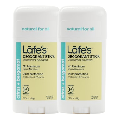 Lafes Natural Deodorant  225oz Aluminum Free Natural Deodorant Stick for Women  Men  Paraben  Baking Soda Free with 24Hour Protection Citrus  Bergamot 225 Ounce Pack of 2