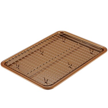 Ayesha Curry Nonstick Bakeware Set with Nonstick Cookie Sheet  Baking Sheet and Cooling Rack  2 Piece Copper Brown