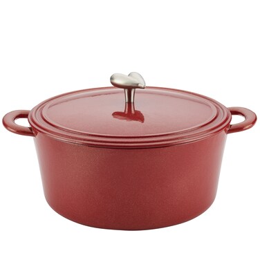 Ayesha Curry Cast Iron Enamel Casserole Dish Casserole Pan  Dutch Oven with Lid  6 Quart Sienna Red