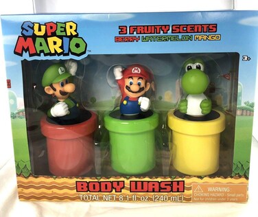 Super Mario Body Wash Gift Box  Luigi Mario and Yoshi  3 Fruity Scents Berry Watermelon Mango