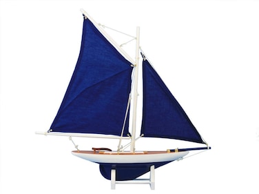 Hampton Nautical Wooden Americas Cup Contender Dark Blue Model Sailboat Decoration 18