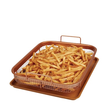 Copper Chef Copper Crisper NonStick Oven Baking Tray with Crisping Basket 34 x 26 x 10 cm 2 Piece Set
