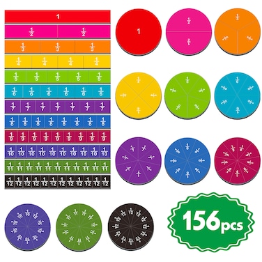 156 PCS Magnetic Fraction Tiles Circles Educational Math Learning Manipulatives Set for Preschool Elementary School