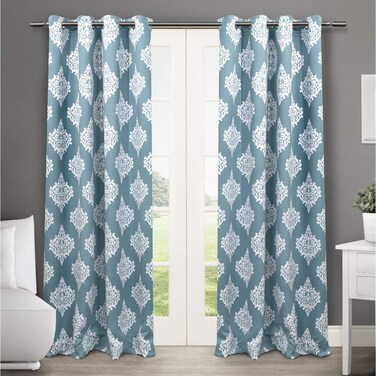 Exclusive Home Medallion Room Darkening Blackout Grommet Top Curtain Panel Pair 52x108 Teal