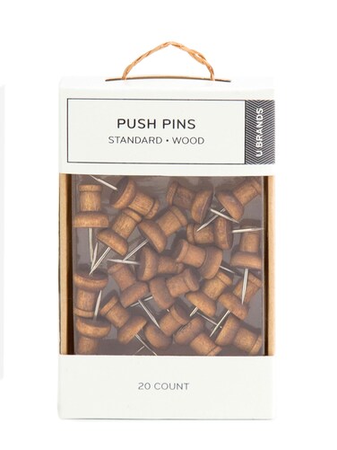 U Brands Wood Push Pins Walnut 20Count 2096U0624 Brown