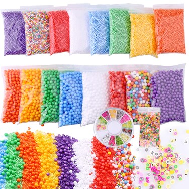 Slime Foam Beads Floam Balls  18 Pack Microfoam Beads Kit 01014 and 028035 inch Colors Rainbow Fruit Beads Craft Add ins Homemade DIY Kids Ingredients Flome Styrofoam Supplies Big