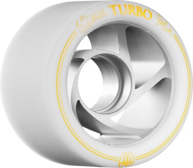 Rollerbones Turbo 62mm x 94A White SpeedDerby Roller Skate Wheels wClear Aluminum Hub 8 pk