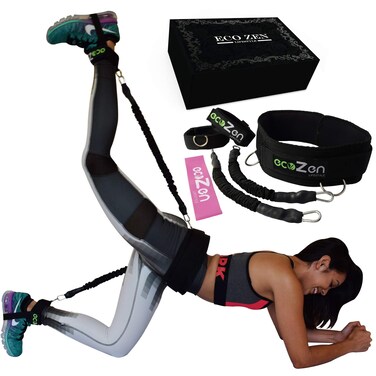 ecoZen Lifestyle Booty Bands with Adjustable Belt  3 Adaptable Levels of Resistance  Unique Sauna Stimulus Technology  Ideal Resistance Bands for Legs and Butt  Fast Visible Result Black