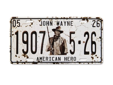 Midsouth Products White John Wayne 1907 American Hero Vintage License Plate