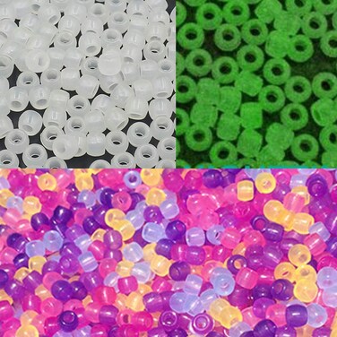 Trasfit 550 Pieces UV Beads Multi Color Changing UV Reactive Plastic Pony Beads Glows in The Dark Fun for JewelryBracelets Making 68mm