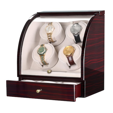 CHIYODA Watch Winder For 4 Watches  3 Storage Qiuet MABUCHI Motors LCD Display  Control Screen Brown01