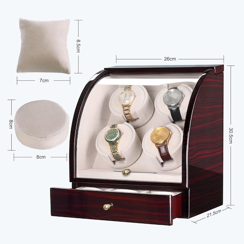 CHIYODA Watch Winder For 4 Watches  3 Storage Qiuet MABUCHI Motors LCD Display  Control Screen Brown01