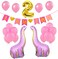 Baby Girl 2nd Second Birthday Decoration I AM TWO gold and pink bannerDinosaur Foil BalloonsLatex balloonsSupplies and Favors for 2 Year Old Birthday Bday Decor