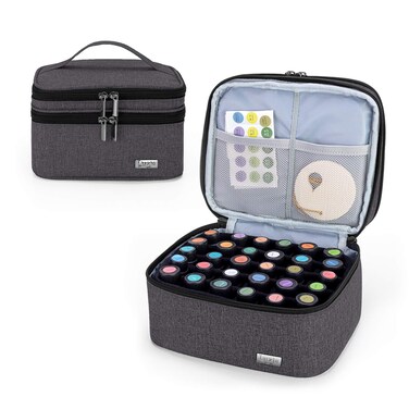 LUXJA Essential Oil Carrying Case  Holds 30 Bottles 5ml30ml Also Fits for Roller Bottles DoubleLayer Organizer for Essential Oil and Accessories Black Bag Only
