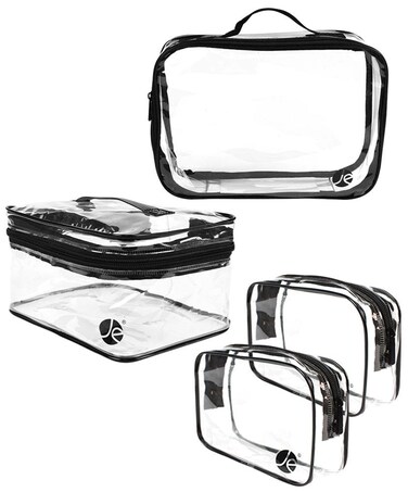 JAVOedge 4 PCS SET JE Clear PVC Vinyl Multipurpose Cosmetic Makeup Packing Carry On 2 x Small 1 x Large 1 x Medium Train