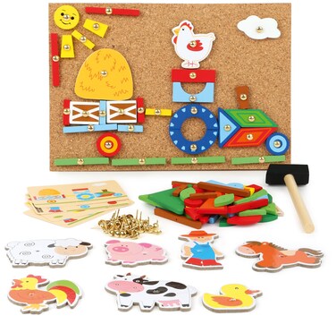 Small Foot Wooden Toys Farm Theme Hammer Arts  Crafts Playset Designed for Children Ages 6