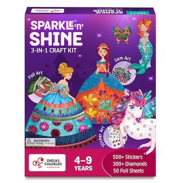 Chalk and Chuckles Art and Craft Kit Sparkle  Shine Unicorn  Princess MessFree Foil Art and Diamond Painting Set Birthday Gift for Girls Ages 456789 DIY Toys for Kids