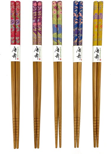 JapanBargain 3648 Bamboo Chopsticks Set Reusable Japanese Chinese Korean Wood Chop Sticks Hair Sticks Dishwasher Safe 5 Pair Gift Set 9inch