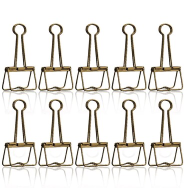 Lxnoap Color Hollow Out Paper Binder Clip Invoice Bill Clip Office Supplies Pack of 10 M Bronze