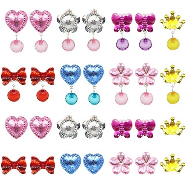 Elesa Miracle 14 Pairs Baby Kids Little Girl Clipon Earrings Value Set Pretend Play Dress Up Accessories Toy Jewelry
