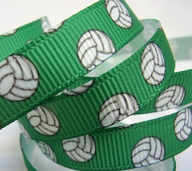Grosgrain Ribbon 38 Wide  Green Volleyball Print  10 Yards for Team Hair Bows and Volleyball Crafts