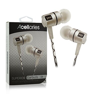 Acellories Premium Superior Metal High Performance Earbuds Headphones White