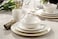 Safdie  Co AM02586 Embossed Round Rim Bamboo Dinner Set 16 Piece White