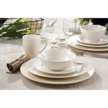 Safdie  Co AM02586 Embossed Round Rim Bamboo Dinner Set 16 Piece White