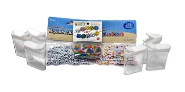 Plastic Alphabet Beads  Bundle of 275 Black  White 275 Pastel and 160 Hearts  Plus 6 Small Bead Jars for Storage