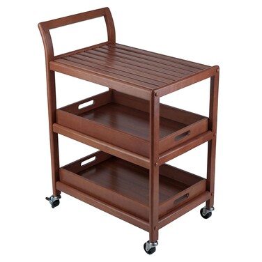 Winsome 3Shelf Wood Mobile Serving Cart with Lockable Wheels Walnut 94138