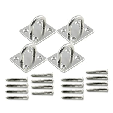 Heyous 4pcs M6 Square Pad Eye Plates Ceiling Wall Mount U Hook Anchor Hanger Stainless Steel Staple Ring Hook Boat Yacht Shade Sail Tie Down Rigging
