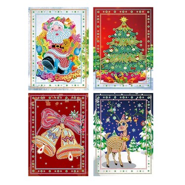 YOBEYI DIY Christmas Card with Diamond Painting Drill by Numbers 4Packs Christmas Tree Santa Claus New Year Greeting Card Christmas Stickers Christmas Gifts A