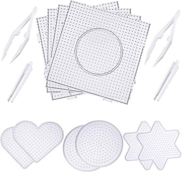Canomo 10 Pieces 4 Shapes Fuse Beads Pegboards Boards Clear Plastic Pegboards with 4 Pieces Tweezers for 5 mm Beads