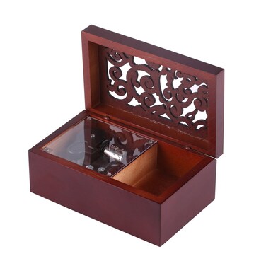 Eujgoov 18 Note Antique Engraved Hand Crank Wooden Musical Box With Silverplating Movement inMusic Gift Box Silver MovementEdelweiss