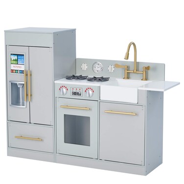 Teamson Kids Little Chef Charlotte 2Piece Modular Wooden Play Kitchen with Icemaker and Ample Storage Pink with Gold Hardware