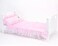 Sophias Wooden Single Bed with Arched Panel Head and Footboards Plus Pink Polka Dot Bedding for 18 Dolls White