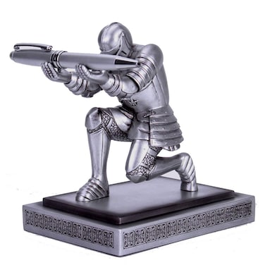 CYXStar Resin Soldier Executive Pen Holder Desk Organizer Cool Pen Stand Home Decor Resin Pencil Holder with a Pen for Men as Gift Silver