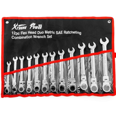 12pcs FlexHead Combination Wrench Set Ratcheting Duo Metric SAE