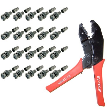 Evertech Professional Coaxial BNC Crimping Tool with 20 Pcs BNC Male Crimp On Connector for Siamese RG59 Cable