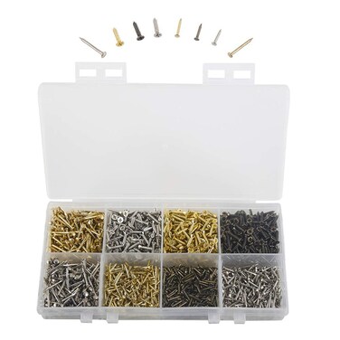 omyzam 8 Different Types of Small Wooden Nails and Self Tapping Screws Combination Toolbox Copper Nail Iron Nail Screws 1600pcs