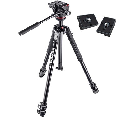 Manfrotto MK190X32W 190 Aluminum 3 Section Tripod Kit with MHXPRO2W Fluid Head Black and Two ZAYKIR Quick Release Plates for The RC2 Rapid Connect Adapter