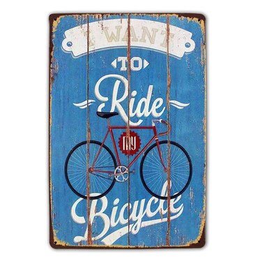 Purple Verbena Art I want to Ride Bicycle Distressed Retro Vintage Tin Sign 812 Inches