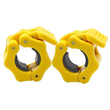 IADUMO 1 Inch Safety Barbell Collars Gym Standard Bar Clamps Quick Release Pair of Locking Weight Plates Clips for Weightlifting Workout Fitness Yellow