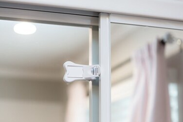 Sliding Door Locks for Baby Proofing  Keyless Child Safety Locks for Patio Closet Shower Sliding Doors Shutters  More  No Tools Install 4 Pack White