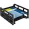 Business Source FrontLoad Stackable Letter Tray Black Plastic Rectangular 62884