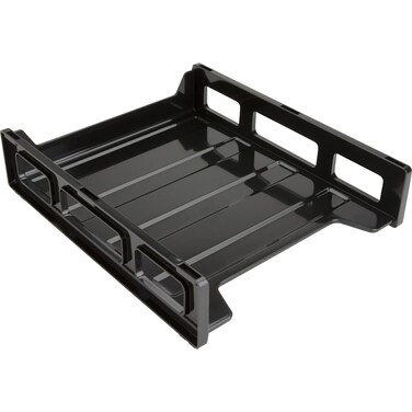 Business Source FrontLoad Stackable Letter Tray Black Plastic Rectangular 62884