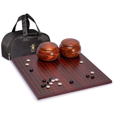 Yellow Mountain Imports Dark Cherry Veneer 06Inch Reversible Go Game Set Board with Double Convex Melamine Stones  Jujube Bowls  Classic Strategy Board Game BadukWeiqi