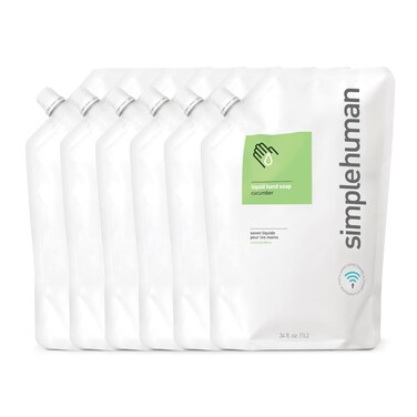 simplehuman Cucumber Moisturizing Liquid Hand Soap Refill Pouch 34 Fl Oz Pack of 6