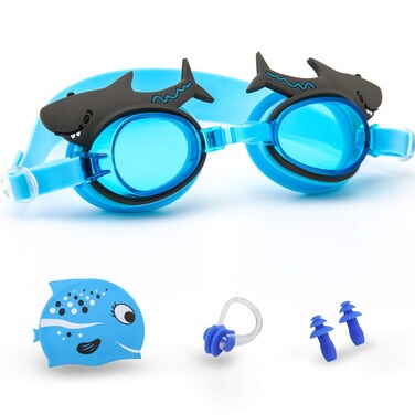 SUNSHINEBABY Kids Goggles and Swimming Cap Set AntiFog Waterproof UV Protection No Leak Soft Silicone Frame and Strap Toddler Goggles Age 39 Boys and Girls Swim Goggles with Earplug
