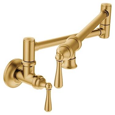 Moen Brushed Gold Traditional Double Jointed Wall Mount Swing Arm Folding Pot Filler Kitchen Faucet S664BG